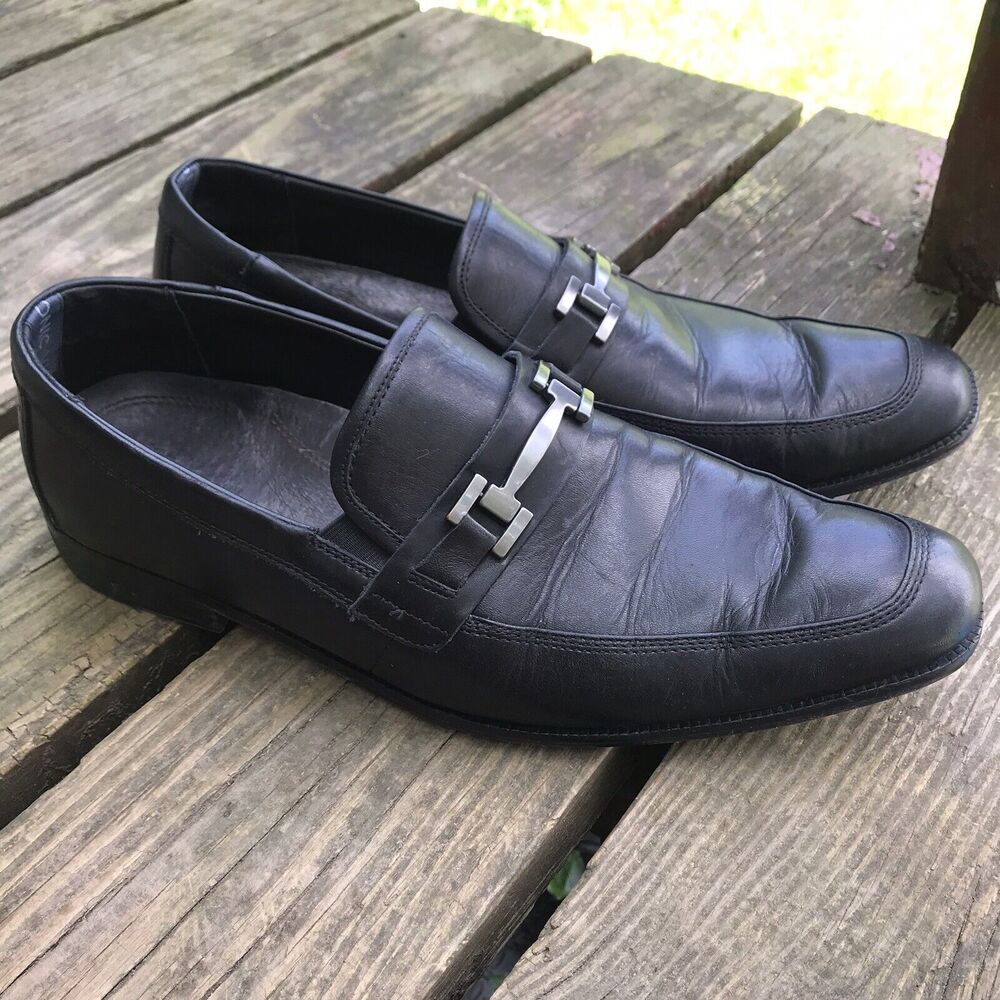 Men's Vionic 45 Monroe Slip On Loafers, Black Leather Size 13 Shoes Buckle
